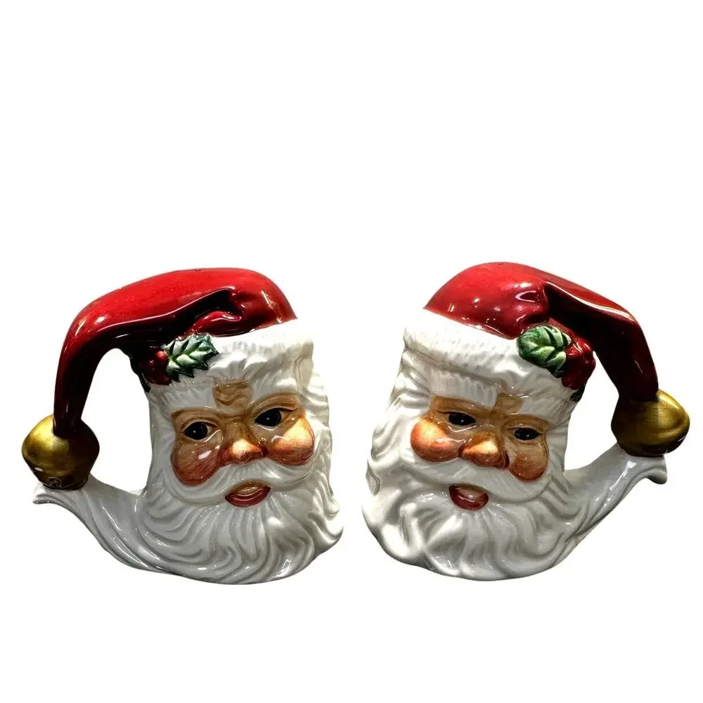 Fitz and Floyd Vintage Holiday Santa Claus Face Salt and Pepper Shaker Set